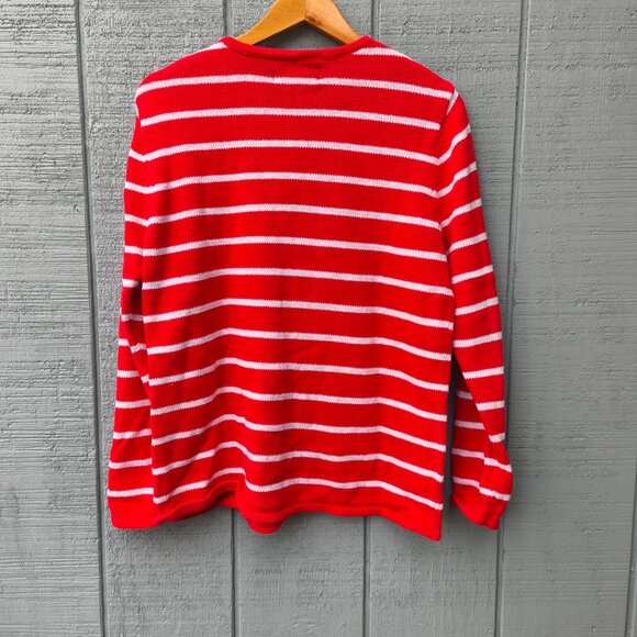 90s Sag Habor Embroidered Lighthouse Nautical Striped Knit Sweater sz M Red Whit - Picture 7 of 10
